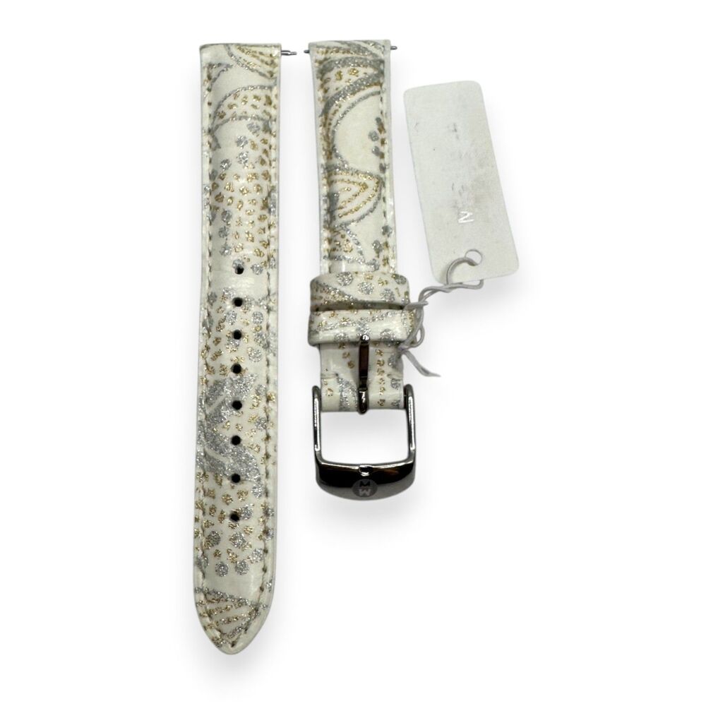 Michele 16mm Ivory Paisley Watch Strap Gold Silver NWT - Picture 3 of 6